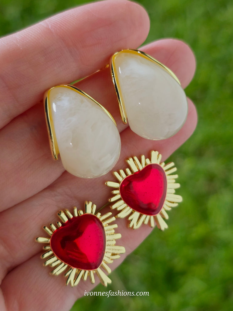 18k gold plated heart and drop earrings