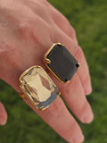 Stainless steel rectangular crystal statement ring