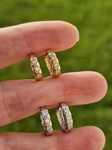 .925 sterling cz breaded hoop earrings
