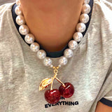 18k gold plated dangling cherry statement necklace