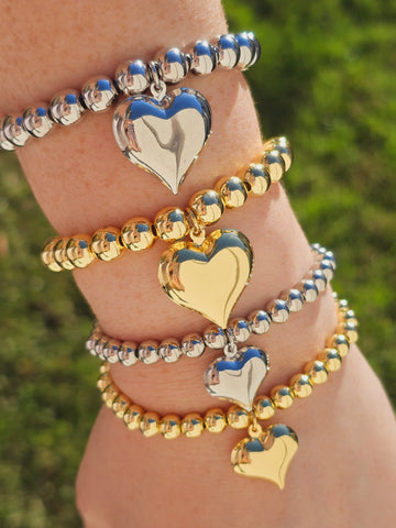18k gold plated dangling chunky heart bracelet