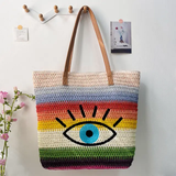 Fashion straw evil eye tote handbags