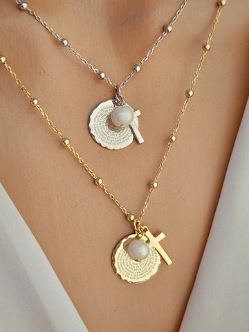 .925 sterling silver padre nuestro and cross necklace
