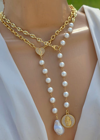 18k gold plated pearls lady of Guadalupe necklaces