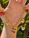 18k gold plated cherry and strawberry necklaces