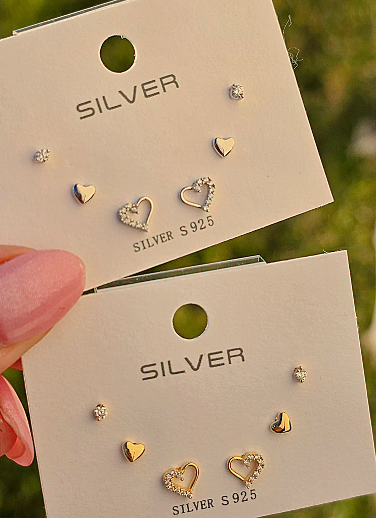 .925 Sterling silver hearts 3 pairs set earrings