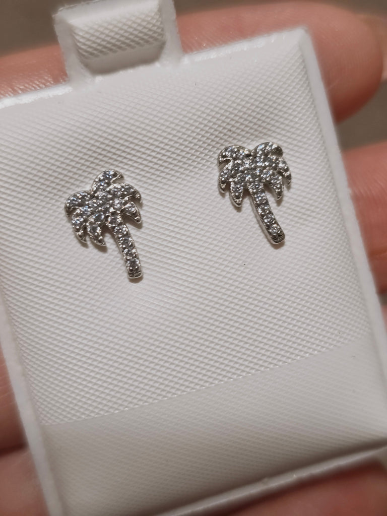 .925 Sterling silver and CZ palm tree studs