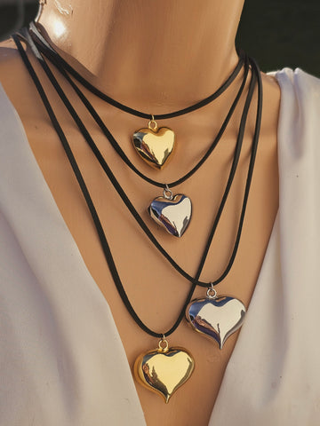 18k gold plated and leather heart necklace