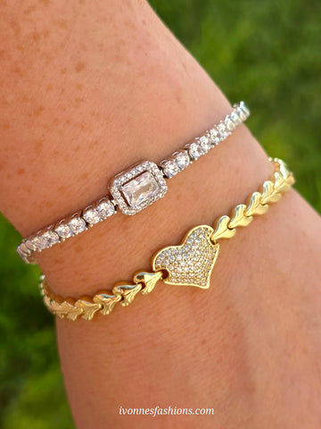 18k gold plated and CZ tenis and heart bracelet