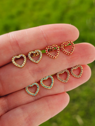 Stainless steel color crystal heart studs