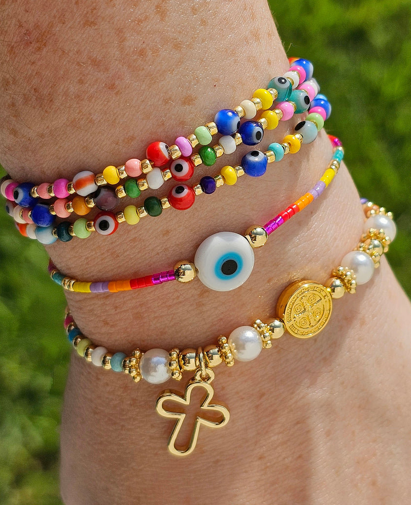 18k gold plated evil eye and cross bracelets