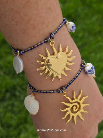 18k gold plated dangling sun and heart bracelets