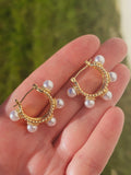 18k gold plated pearl hoop earrings