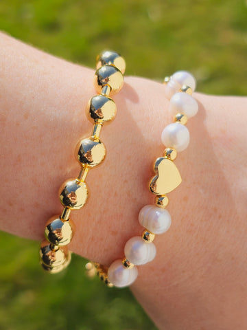 18k gold plated balls and pearls bracelet