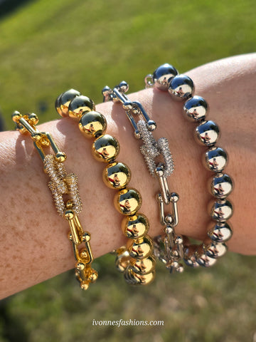 18k gold plated paperclip links and balls bracelets