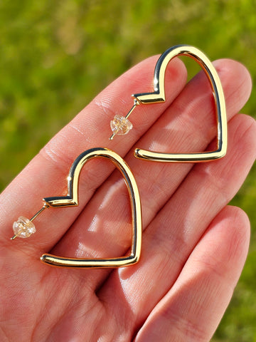 18k gold plated heart hoop earrings