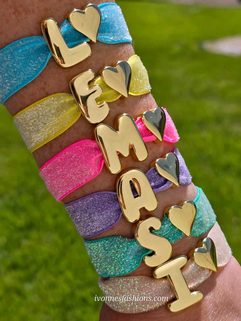 18k gold plated personalized elastic bracelet with heart charm ( add letter to complete look)