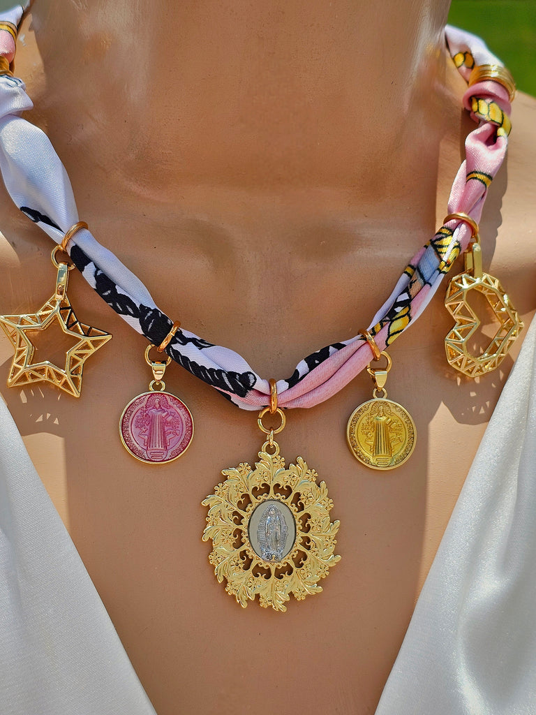 18k gold plated Lady of Guadalupe scarf charm necklaces