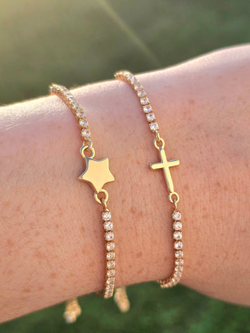 18k gold plated CZ star and cross bracelets