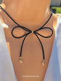 18k gold plated seed beads bow necklace