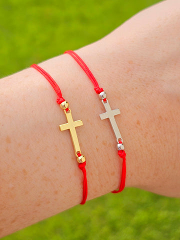 .925 Sterling silver cross adjustable bracelet