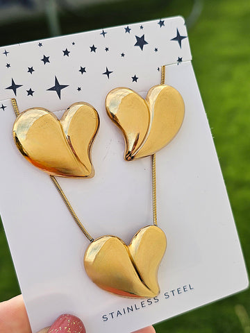 Stainless steel heart necklace and earrings set