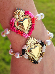 18k gold plated and pearls sacred heart bracelet