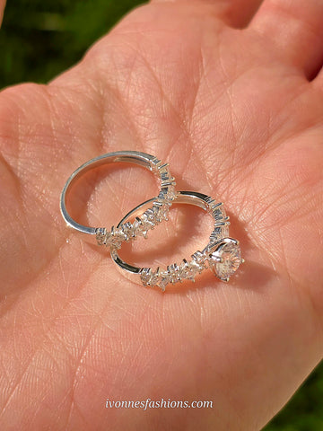 .925 sterling silver baguette CZ bridal Set rings