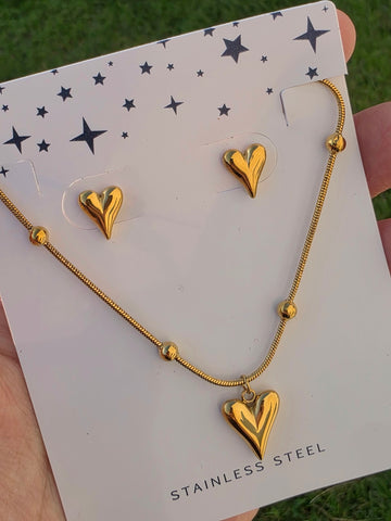 Stainless steel heart necklace and earrings set