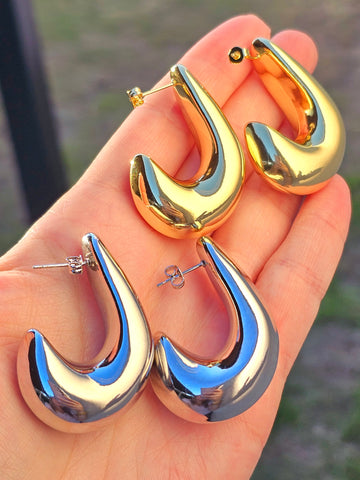 18k gold plated 42mm drop hoop earrings