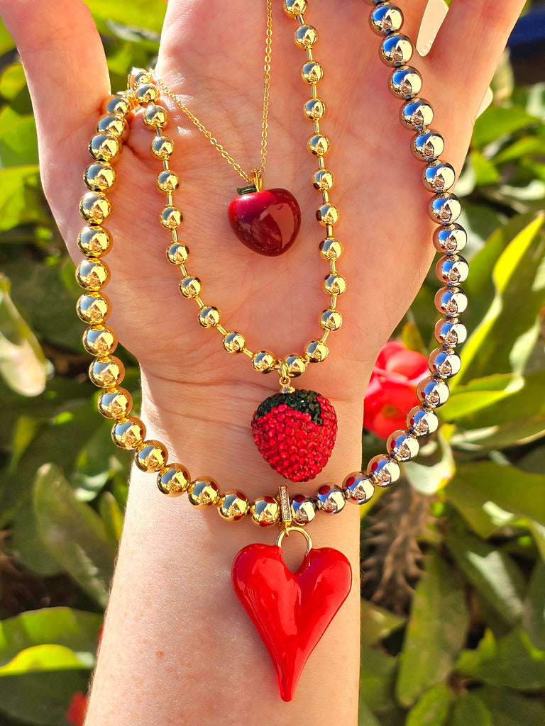 18k gold plated cherry and heart necklaces