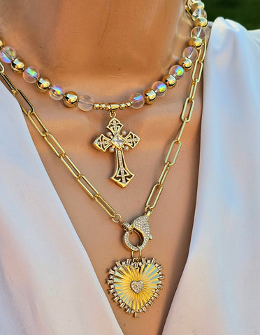 18k gold plated cross and sacred heart necklaces