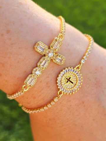 18k gold plated adjustable CZ cross bracelets