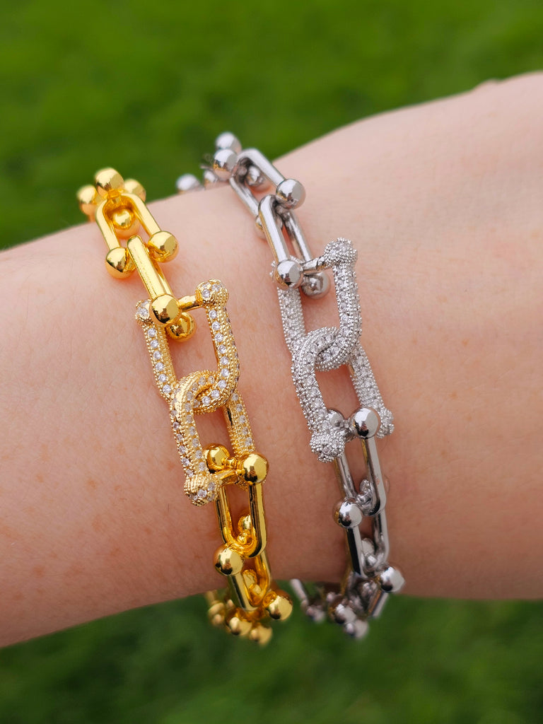 18k gold plated paperclip cz link bracelets