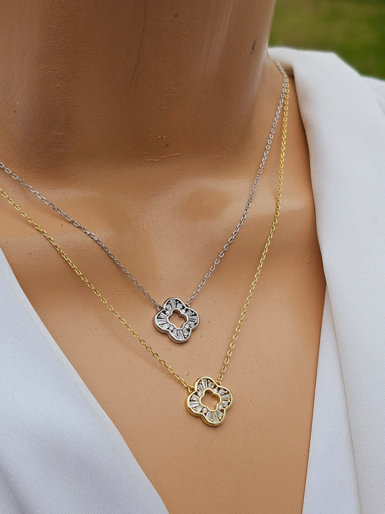 .925 sterling silver cz clover necklaces