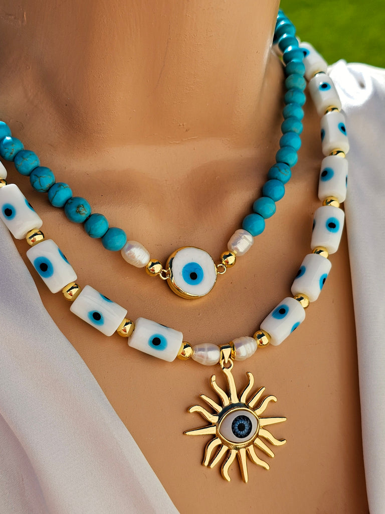 18k gold plated and stone evil eye necklace