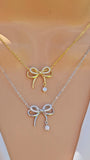 .925 Sterling silver CZ bow necklace