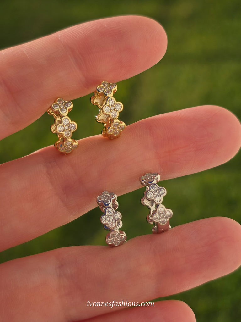 .925 Sterling silver clover hoop earrings