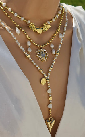 18k gold plated wings heart, cross and hearts necklaces