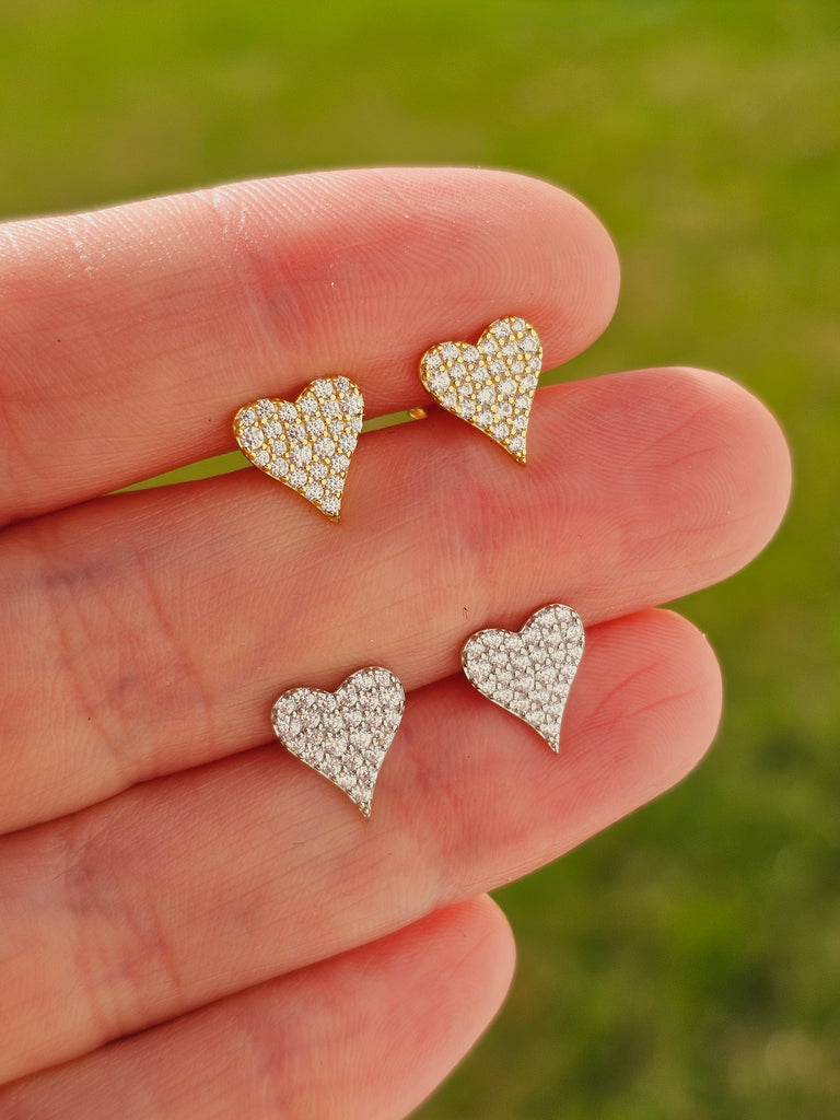 .925 Sterling silver CZ heart stud earrings