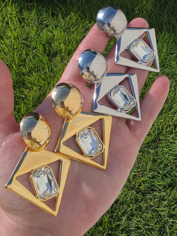 18k gold plated crystal square earrings