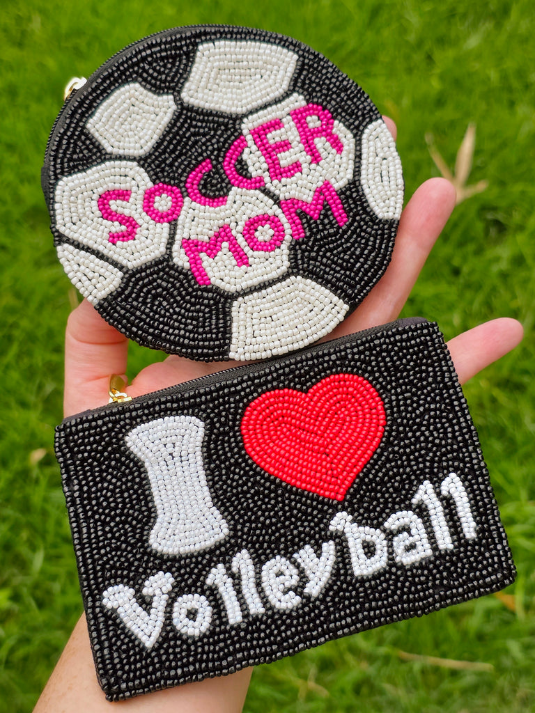 Fashion seed beads soccer and volley coin purse