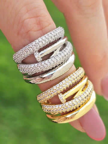 18k gold plated CZ 4 rows rings