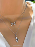 .925 Sterling silver blue butterfly and bow necklace