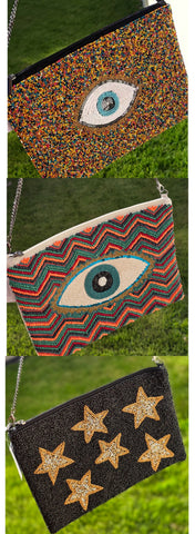 Fashion seed beaded clutch handbag