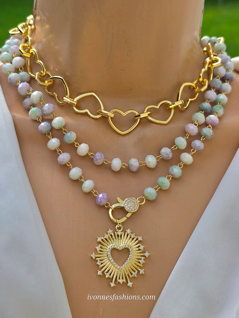 18k gold plated 16in hearts and 36in color heart necklace