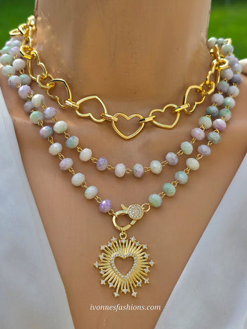 18k gold plated 16in hearts and 36in color heart necklace