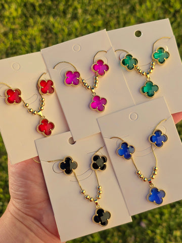 Gold plated clover necklace set with earrings