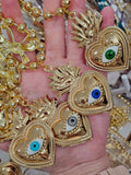 18k gold plated sacred heart and evil eye necklaces