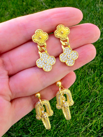 18k gold plated links, and clover earrings